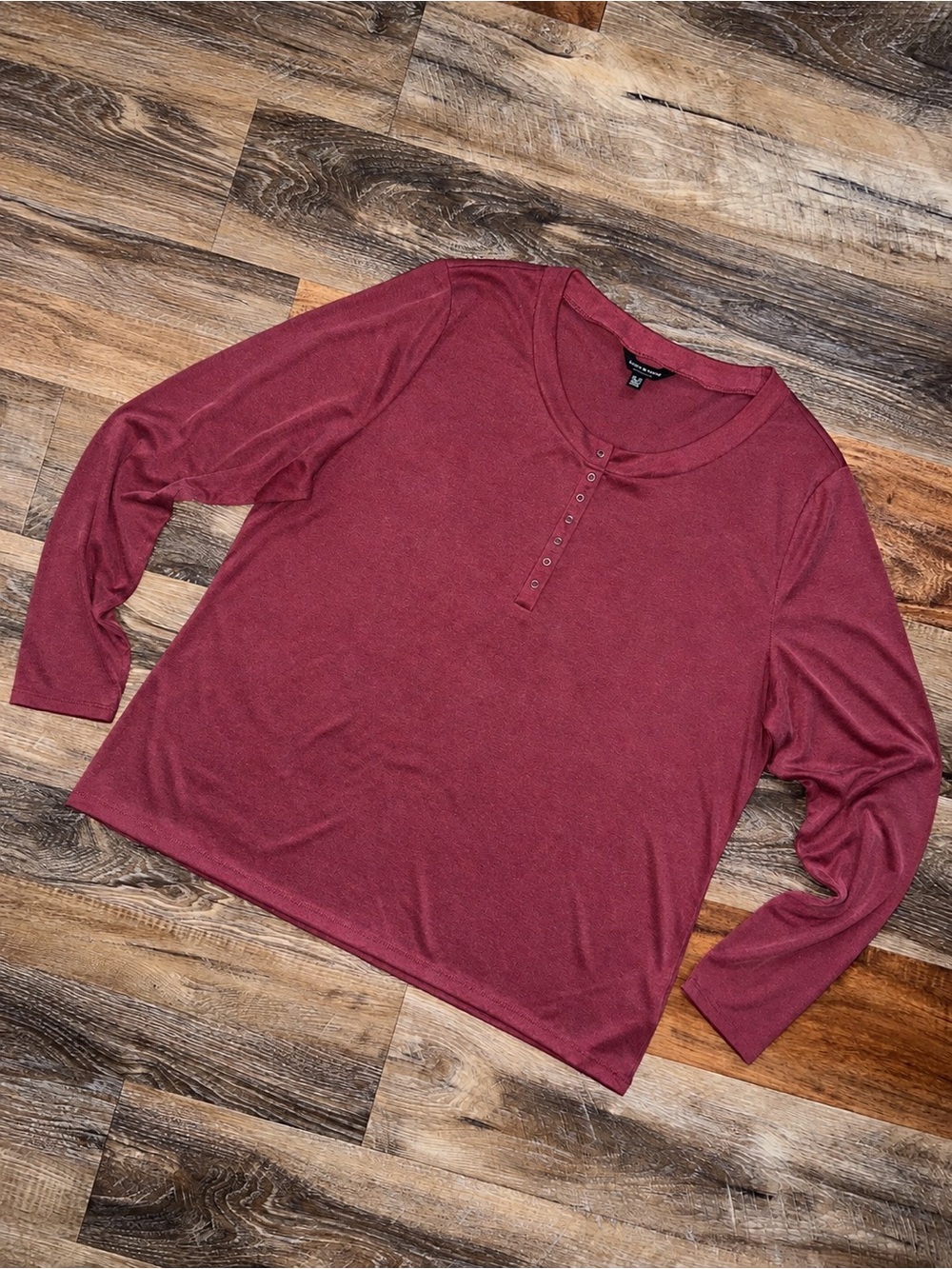 Lucky Brand Burgundy Ribbed Snap Henley, Size XL